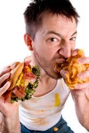 skinny guy eating hamburger pook